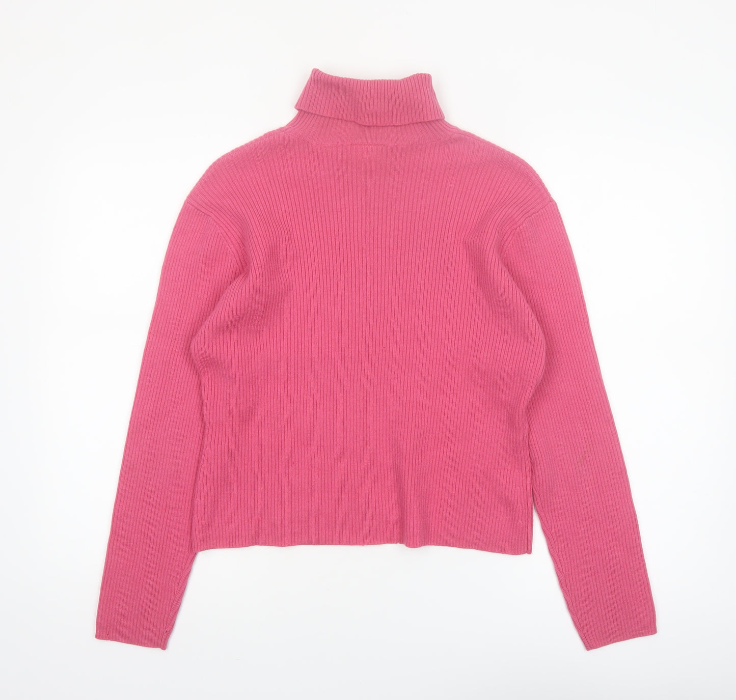 Laura Ashley Women’s Pink Roll Neck Cotton Blend Ribbed Jumper Size L