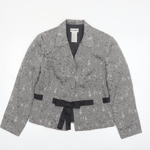 Perceptions Women Grey Floral Two-Piece Blazer Suit Jacket Size 12