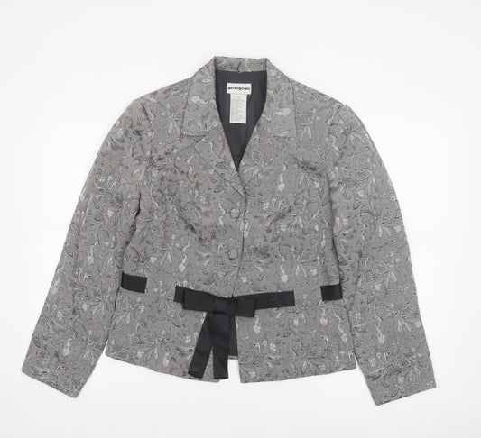 Perceptions Women Grey Floral Two-Piece Blazer Suit Jacket Size 12