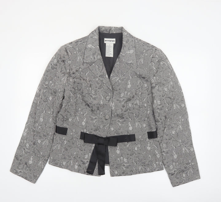 Perceptions Women Grey Floral Two-Piece Blazer Suit Jacket Size 12