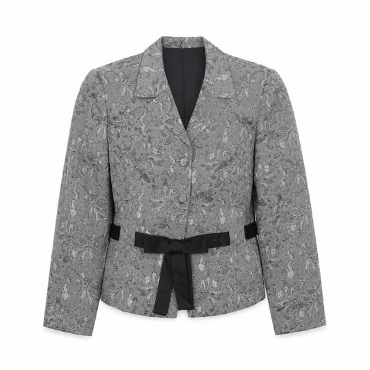 Front view of Perceptions Women Grey Floral Two-Piece suit jacket, size 12