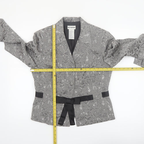 Perceptions Women Grey Floral Two-Piece Blazer Suit Jacket Size 12