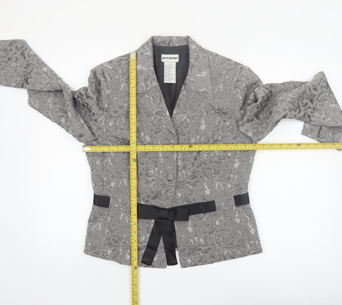 Perceptions Women Grey Floral Two-Piece Blazer Suit Jacket Size 12