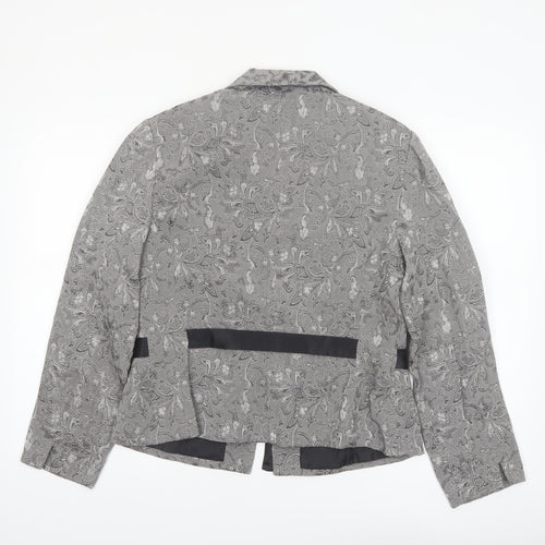 Perceptions Women Grey Floral Two-Piece Blazer Suit Jacket Size 12