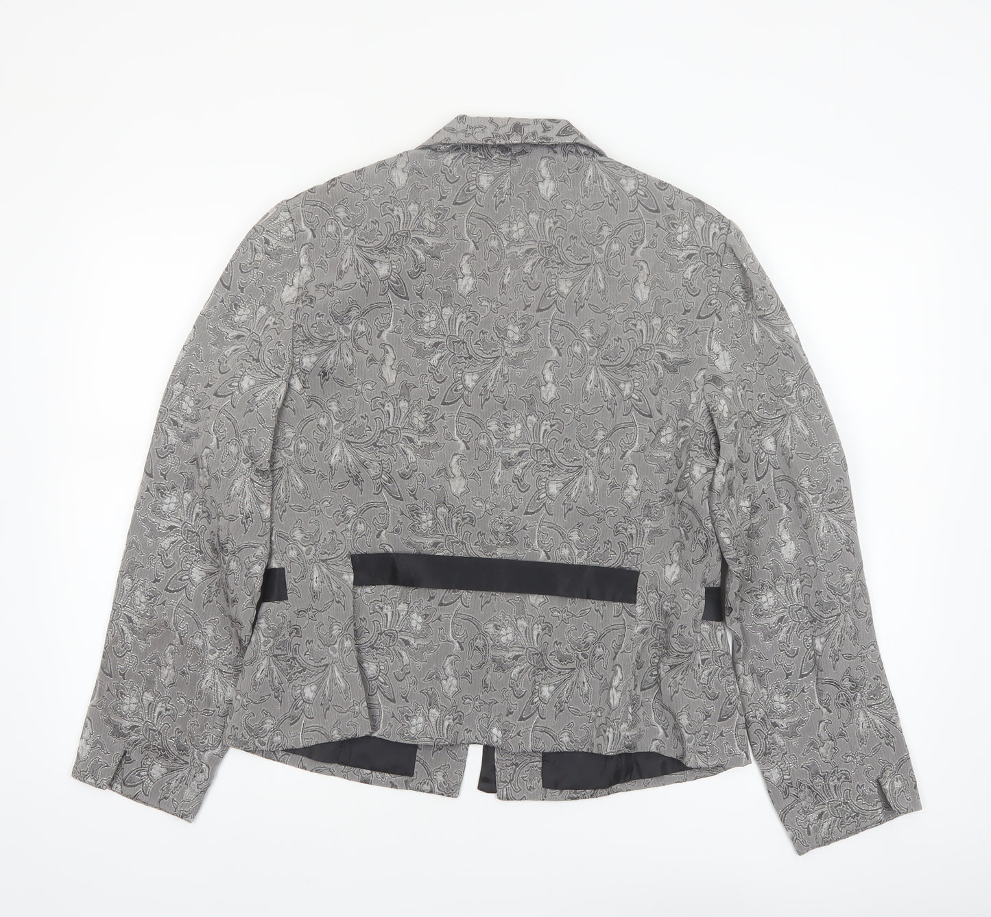 Perceptions Women Grey Floral Two-Piece Blazer Suit Jacket Size 12