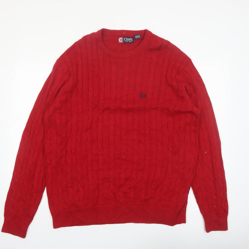 Chaps Men's Red Cotton Cable-Knit Jumper XL Crew Neck Pullover
