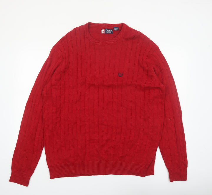 Chaps Men's Red Cotton Cable-Knit Jumper XL Crew Neck Pullover