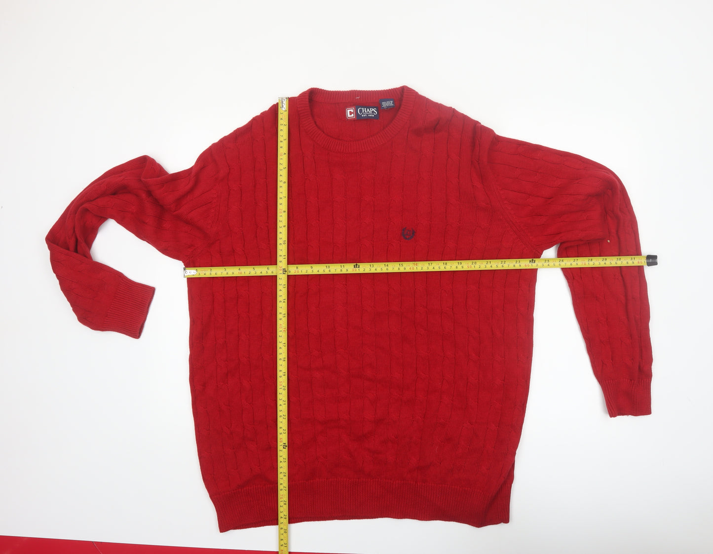 Chaps Men's Red Cotton Cable-Knit Jumper XL Crew Neck Pullover