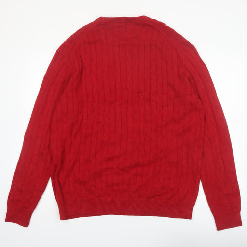 Chaps Men's Red Cotton Cable-Knit Jumper XL Crew Neck Pullover