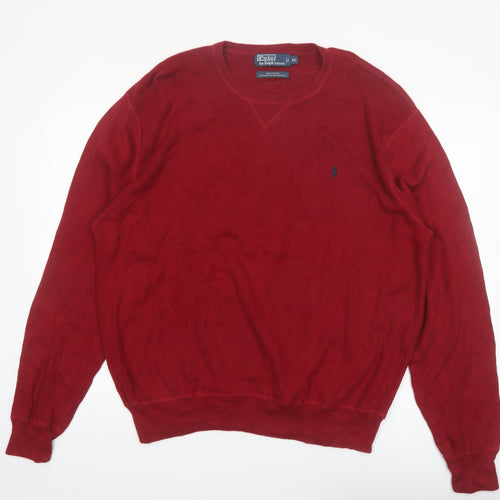 Ralph Lauren Mens Red Cotton Crew Neck Pullover Jumper XL