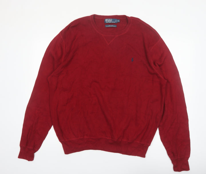 Ralph Lauren Mens Red Cotton Crew Neck Pullover Jumper XL