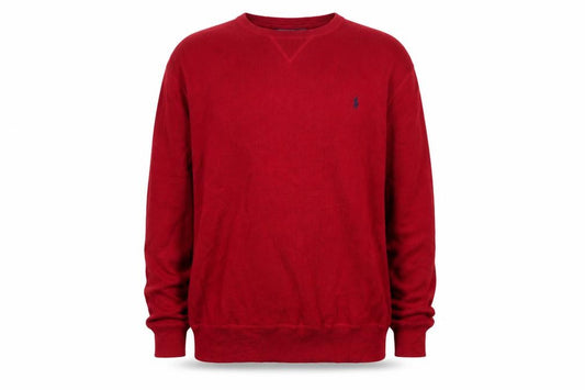 Front view of Ralph Lauren men’s red cotton crew neck jumper xl