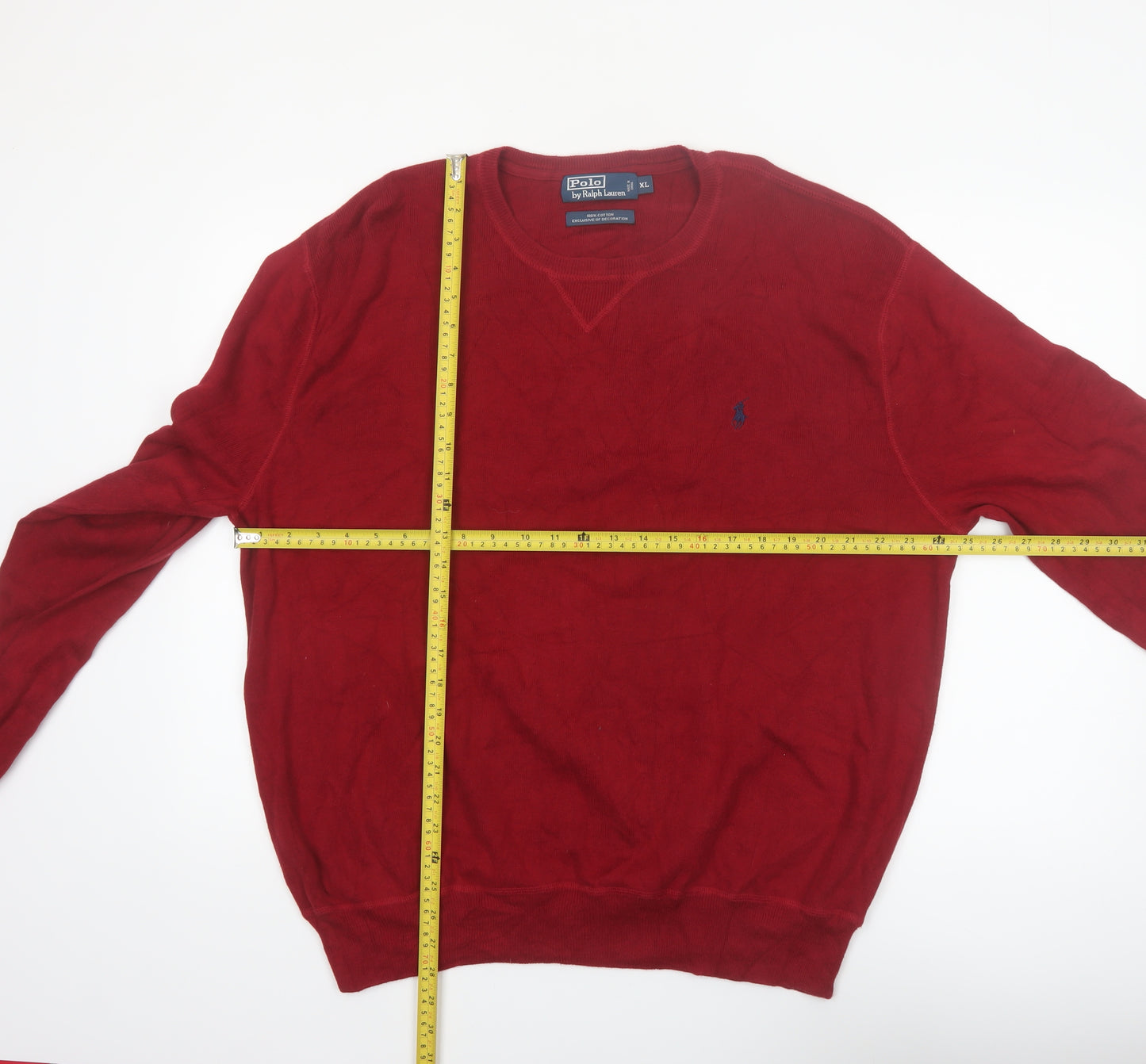 Ralph Lauren Mens Red Cotton Crew Neck Pullover Jumper XL