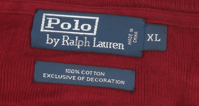 Ralph Lauren Mens Red Cotton Crew Neck Pullover Jumper XL