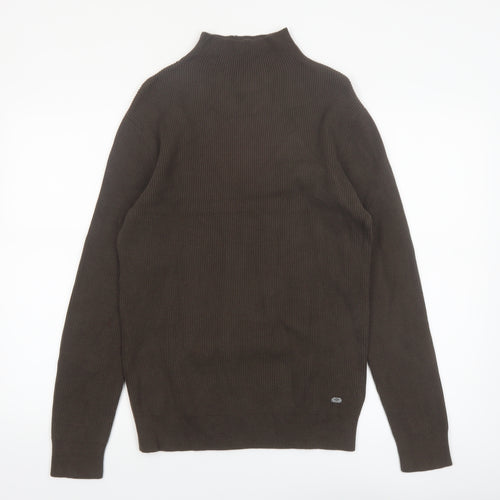 Petrol Industries Men's Brown Mock Neck Ribbed Cotton Jumper Size M