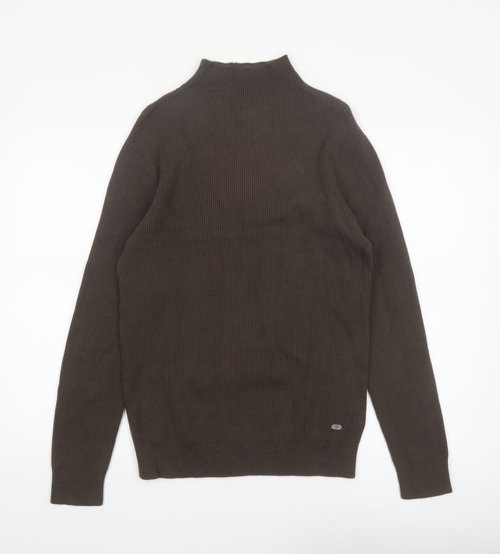 Petrol Industries Men's Brown Mock Neck Ribbed Cotton Jumper Size M