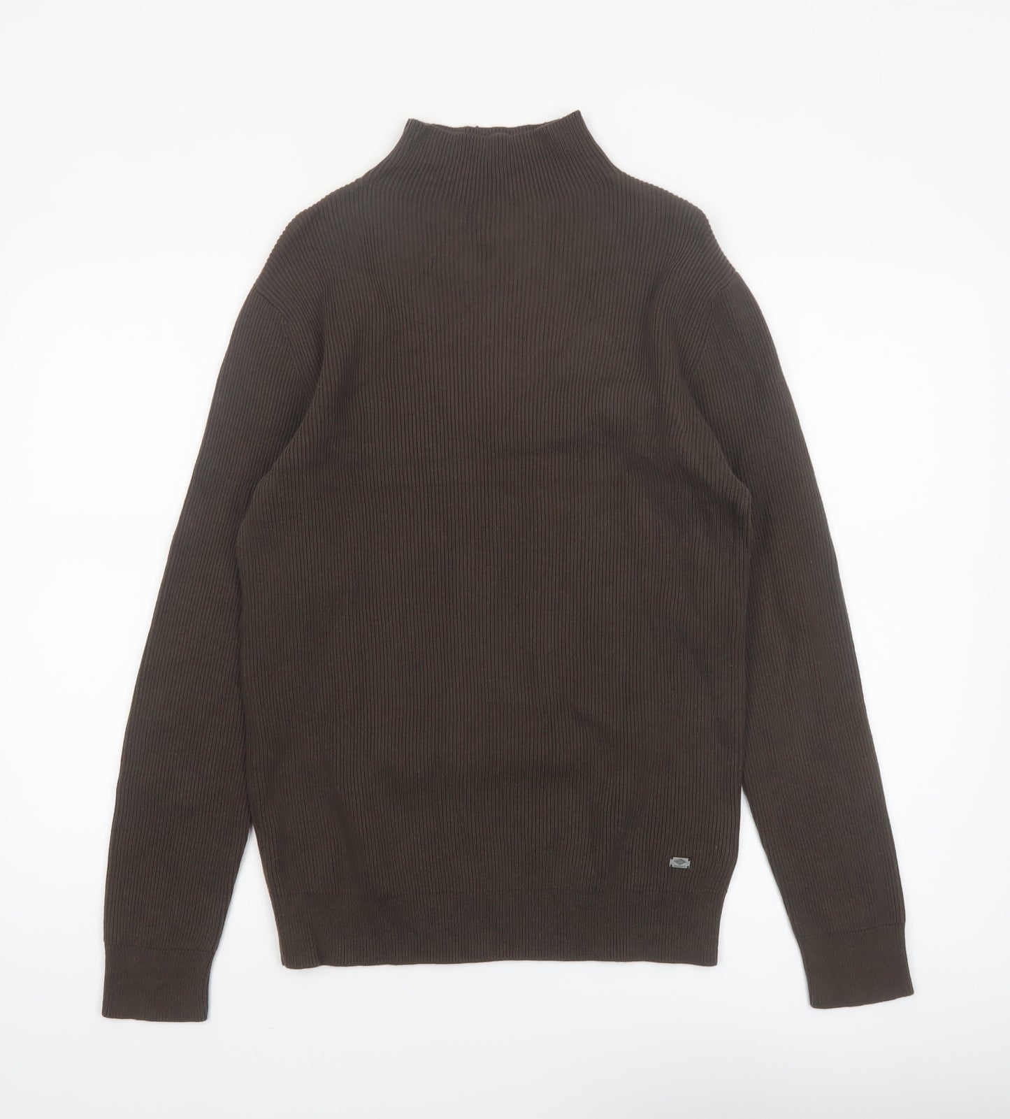 Petrol Industries Men's Brown Mock Neck Ribbed Cotton Jumper Size M
