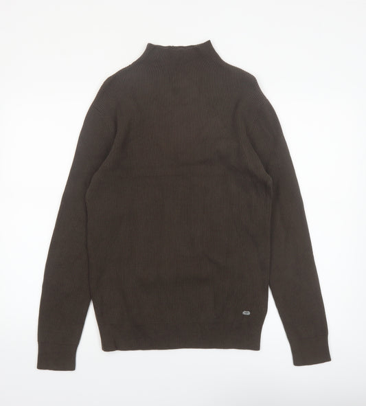 Petrol Industries Men's Brown Mock Neck Ribbed Cotton Jumper Size M