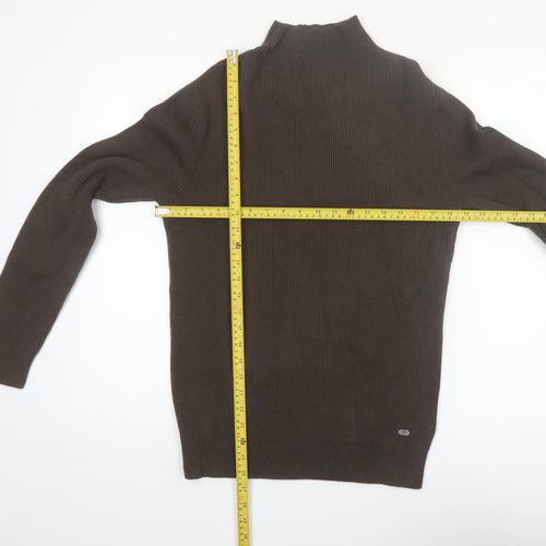 Petrol Industries Men's Brown Mock Neck Ribbed Cotton Jumper Size M