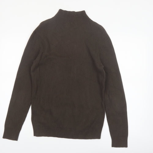 Petrol Industries Men's Brown Mock Neck Ribbed Cotton Jumper Size M