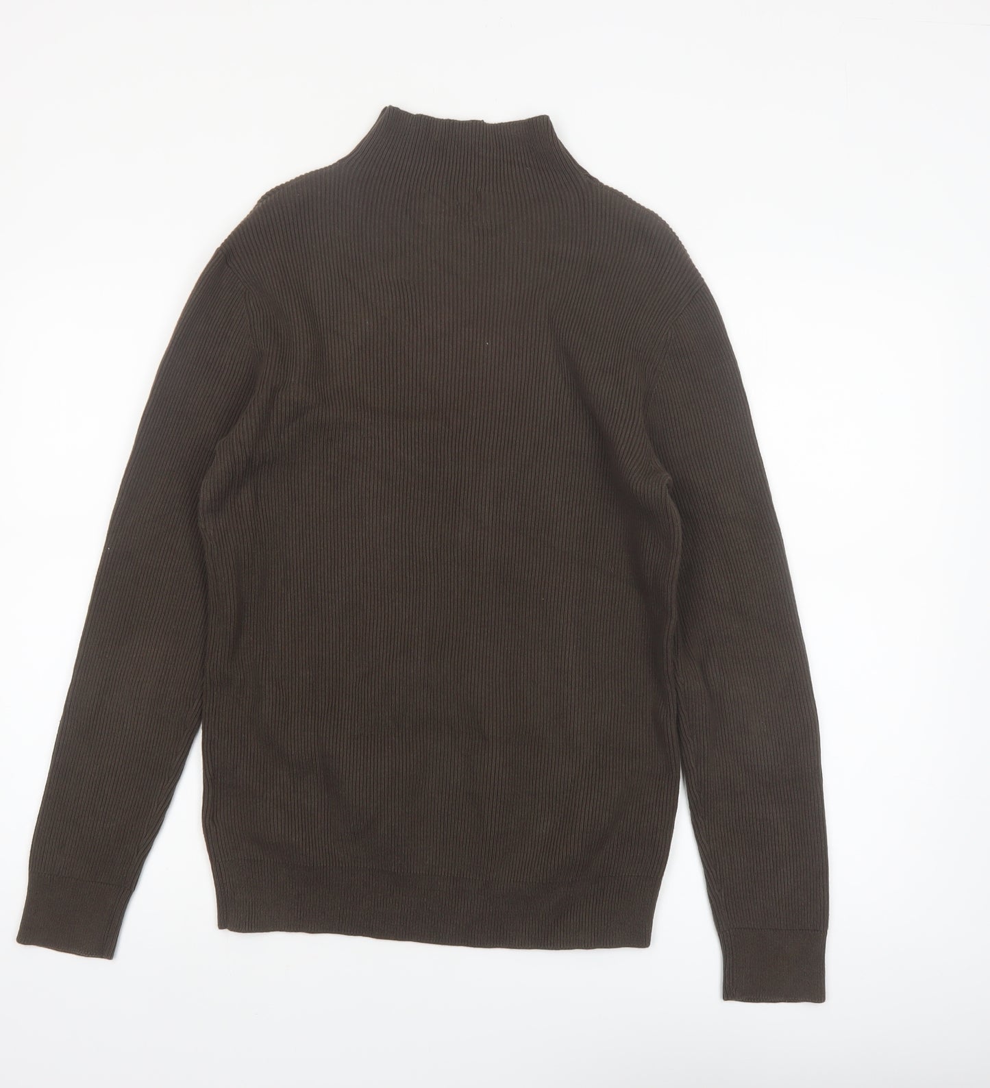 Petrol Industries Men's Brown Mock Neck Ribbed Cotton Jumper Size M