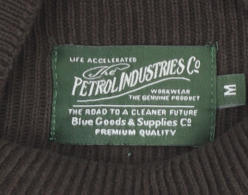 Petrol Industries Men's Brown Mock Neck Ribbed Cotton Jumper Size M