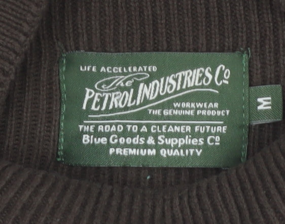 Petrol Industries Men's Brown Mock Neck Ribbed Cotton Jumper Size M