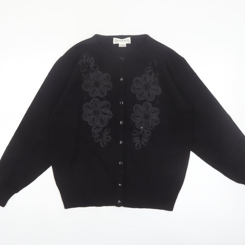Imperial Classics Women's Black Floral Embroidered Cardigan S