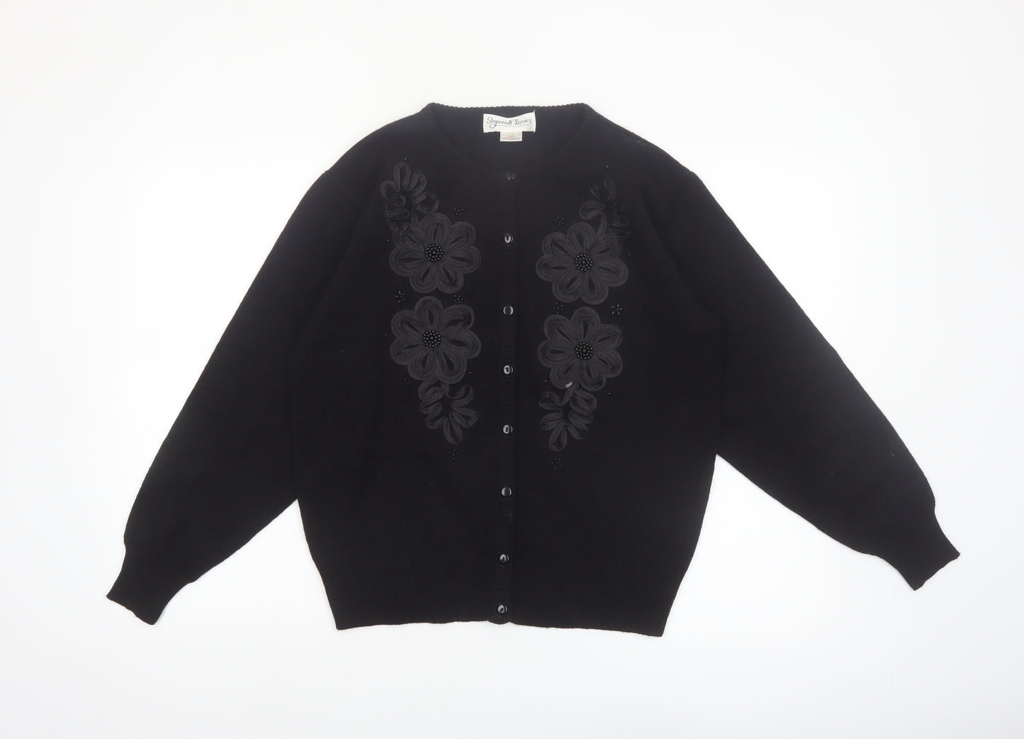 Imperial Classics Women's Black Floral Embroidered Cardigan S