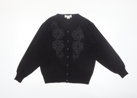 Imperial Classics Women's Black Floral Embroidered Cardigan S