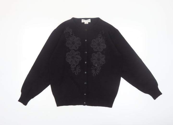 Imperial Classics Women's Black Floral Embroidered Cardigan S