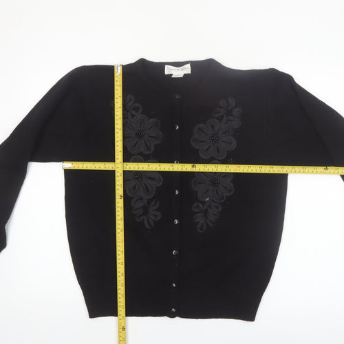 Imperial Classics Women's Black Floral Embroidered Cardigan S