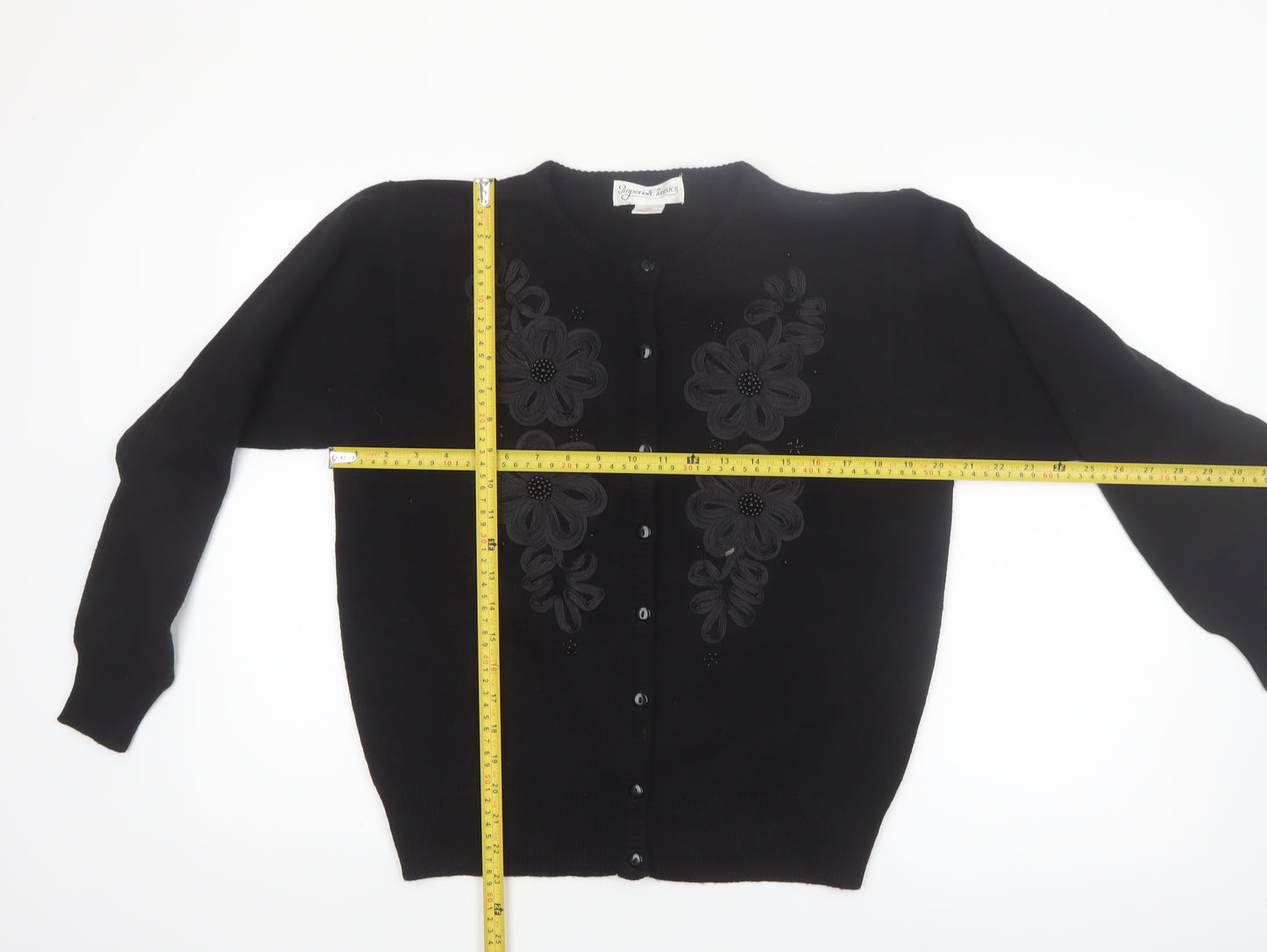 Imperial Classics Women's Black Floral Embroidered Cardigan S