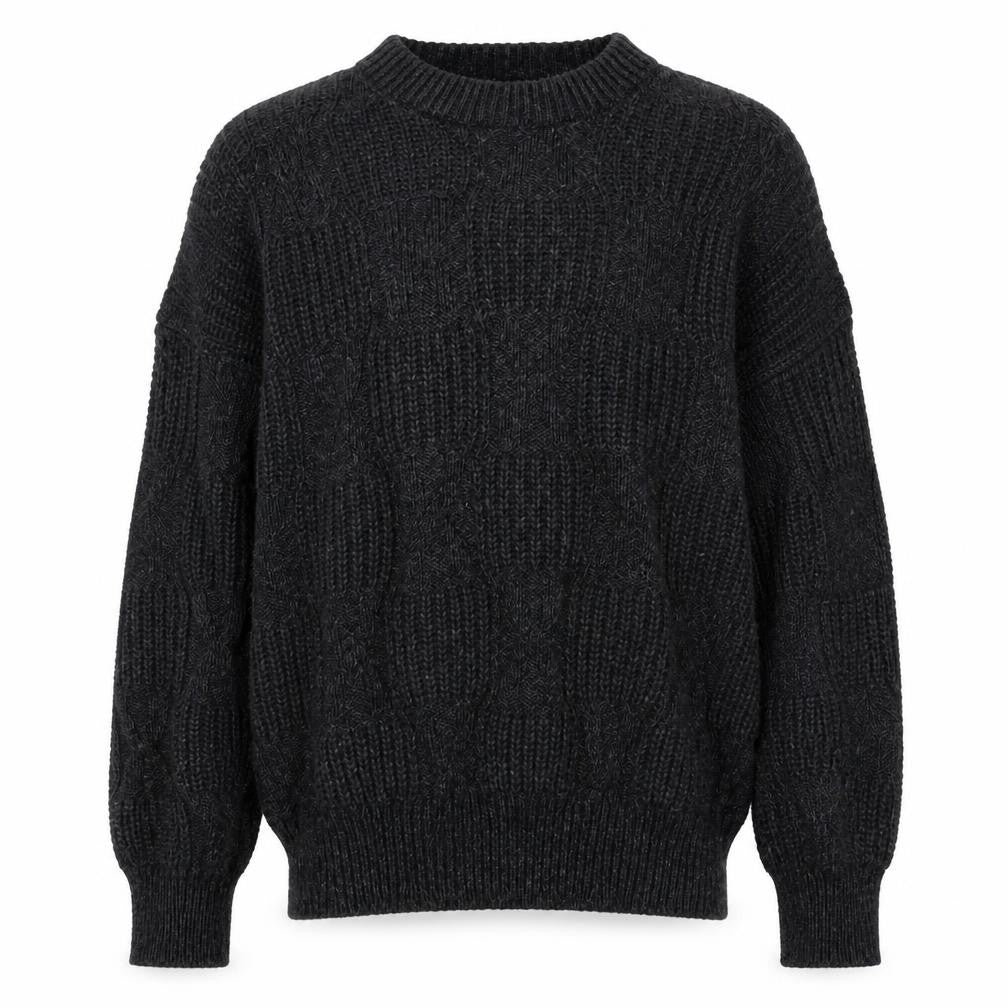 Front view of Boathouse Row Men's Black Wool Blend Cable Knit Jumper L