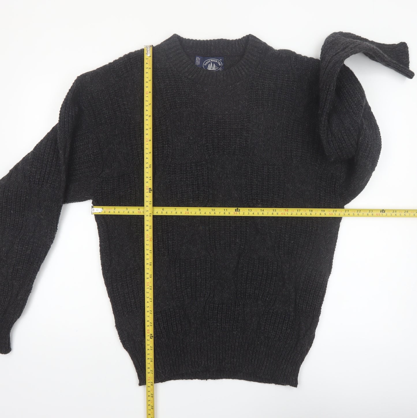 Boathouse Row Men's Black Wool Blend Cable Knit Jumper L
