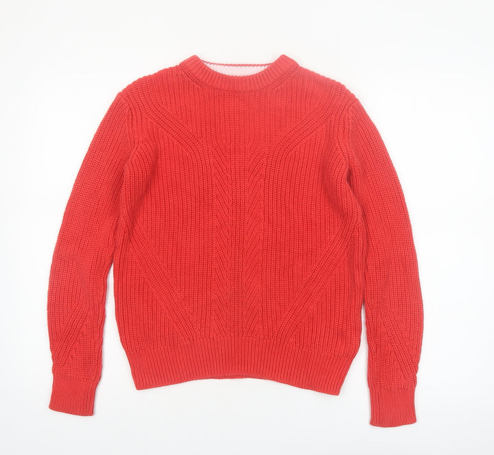 Marks and Spencer Women Bright Red Cotton Cable-Knit Jumper Size S