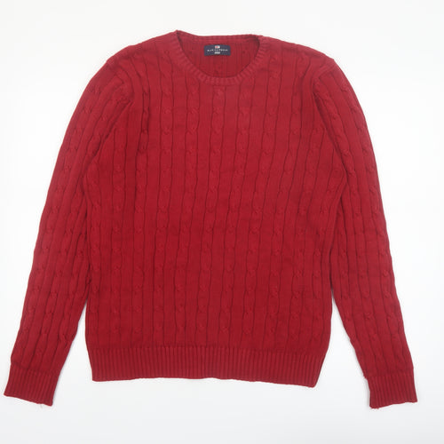 Marks and Spencer Men's Red Cable-Knit Cotton Pullover Jumper M