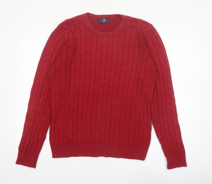 Marks and Spencer Men's Red Cable-Knit Cotton Pullover Jumper M