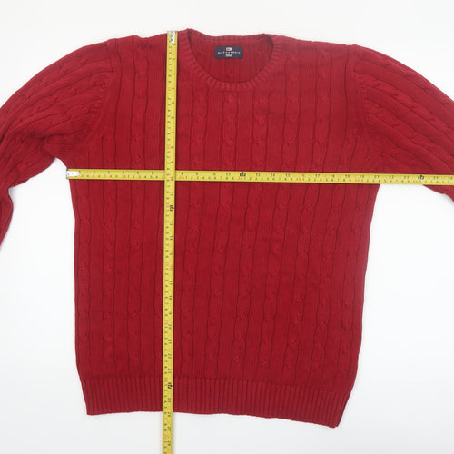 Marks and Spencer Men's Red Cable-Knit Cotton Pullover Jumper M