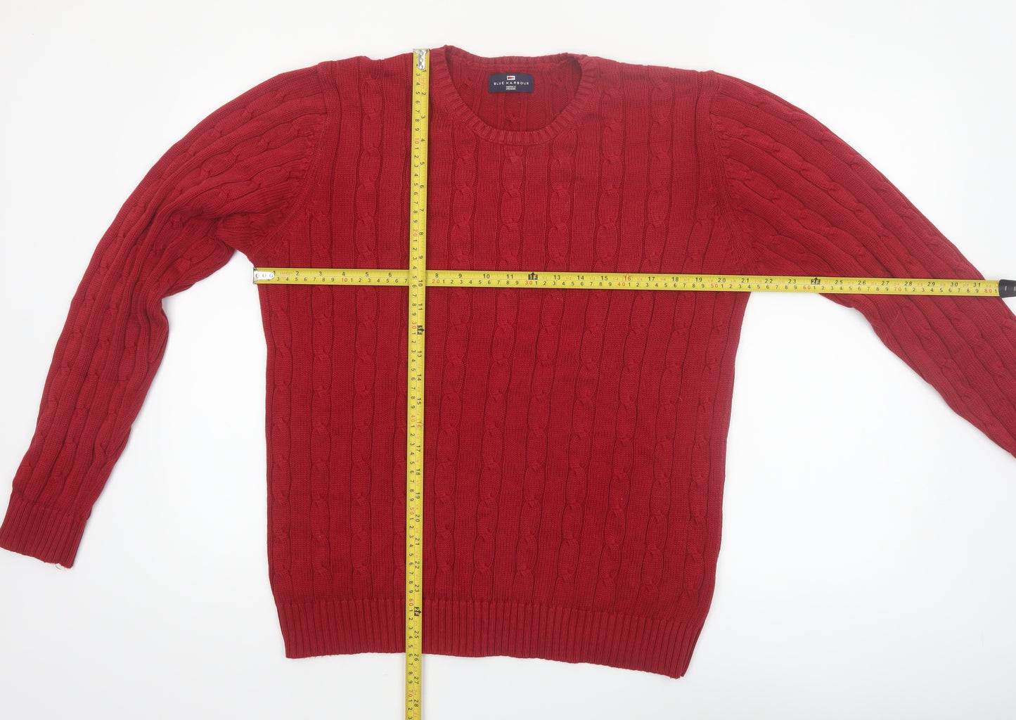 Marks and Spencer Men's Red Cable-Knit Cotton Pullover Jumper M