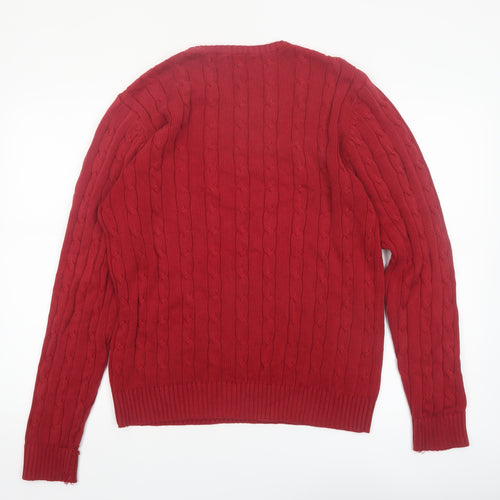 Marks and Spencer Men's Red Cable-Knit Cotton Pullover Jumper M