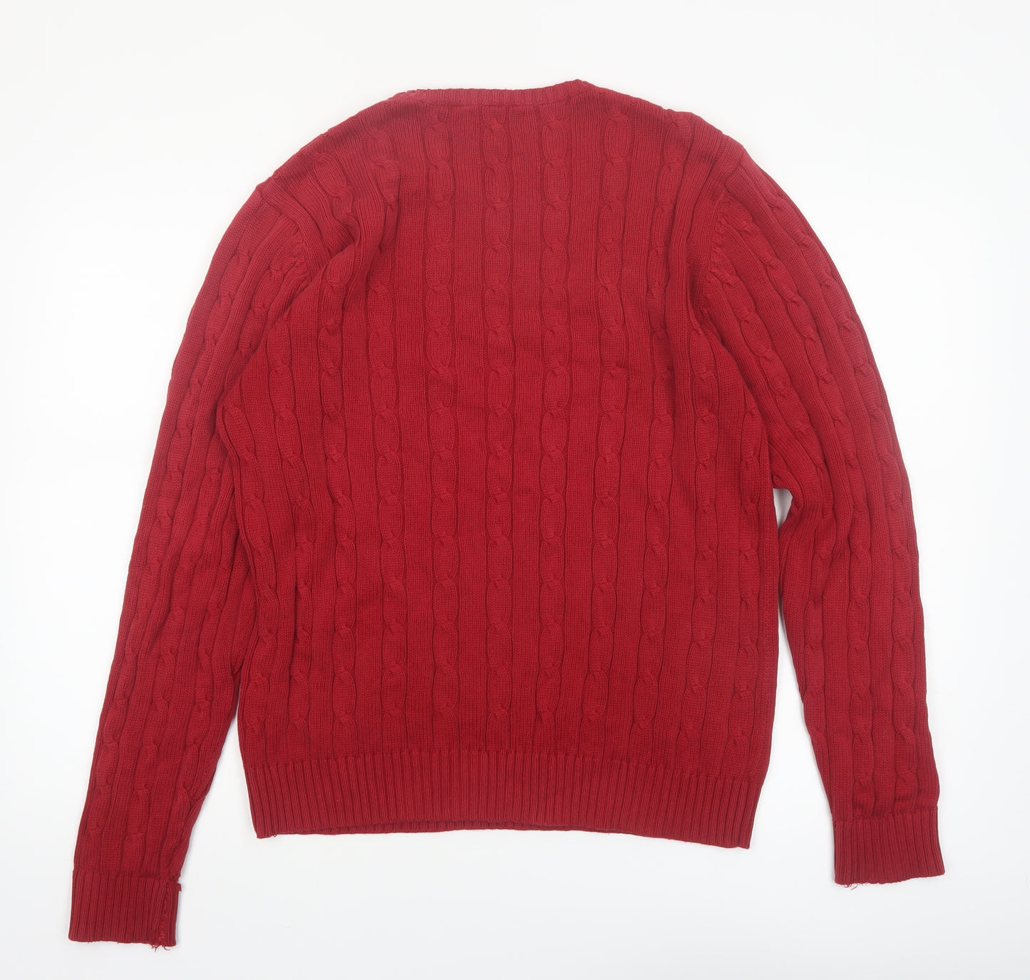 Marks and Spencer Men's Red Cable-Knit Cotton Pullover Jumper M