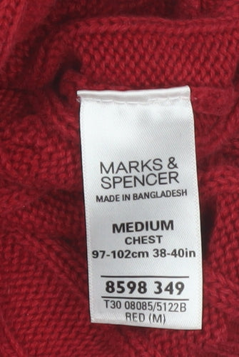 Marks and Spencer Men's Red Cable-Knit Cotton Pullover Jumper M