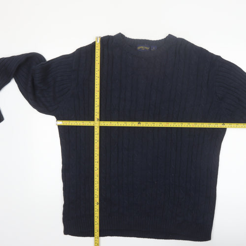 Shaver Lake Mens Blue XL Cotton Cable Knit Crew Neck Jumper