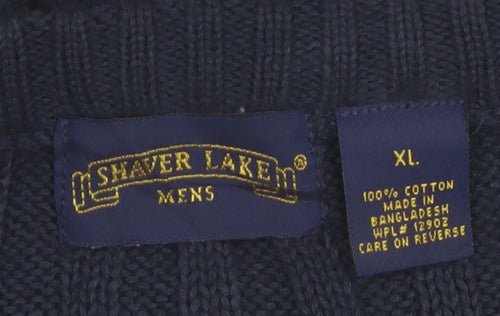 Shaver Lake Mens Blue XL Cotton Cable Knit Crew Neck Jumper