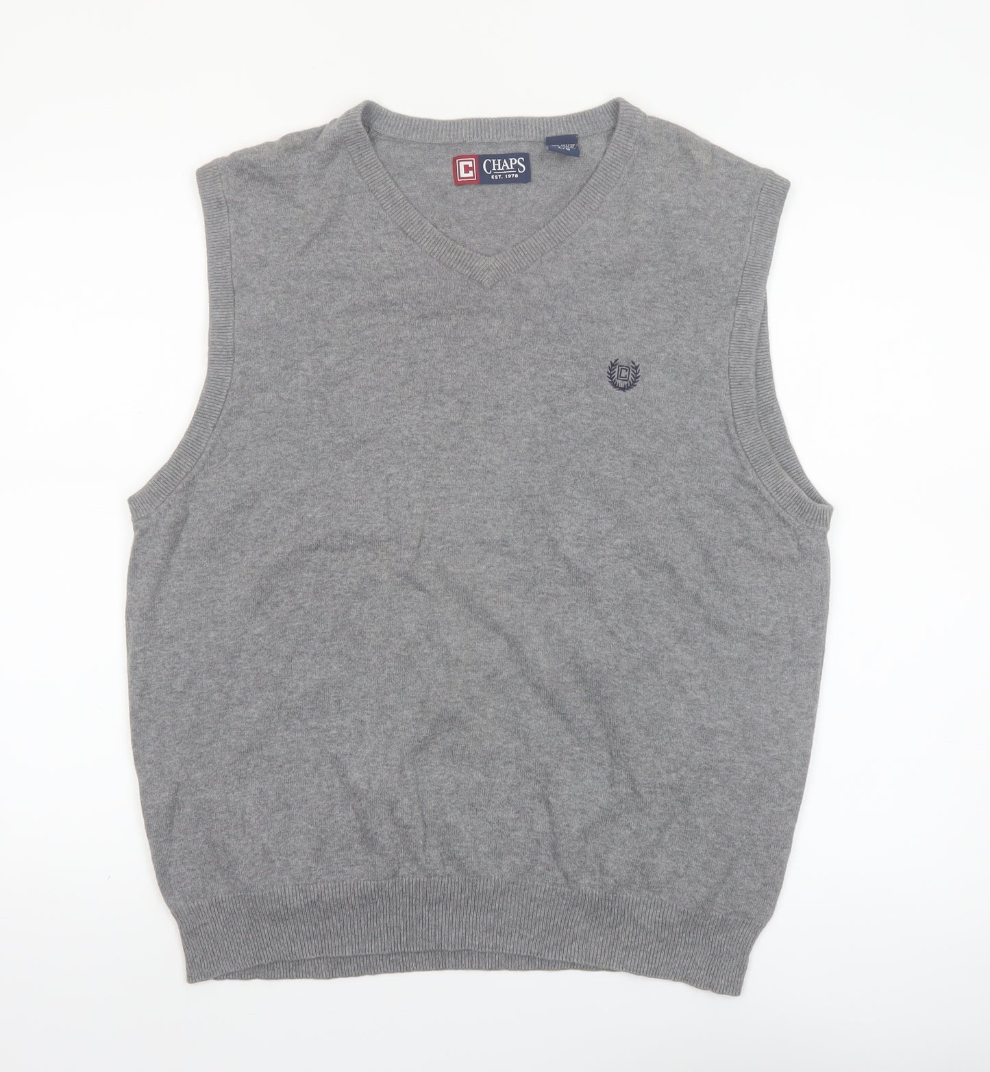Chaps Men’s Grey Cotton V-Neck Sleeveless Vest Jumper L