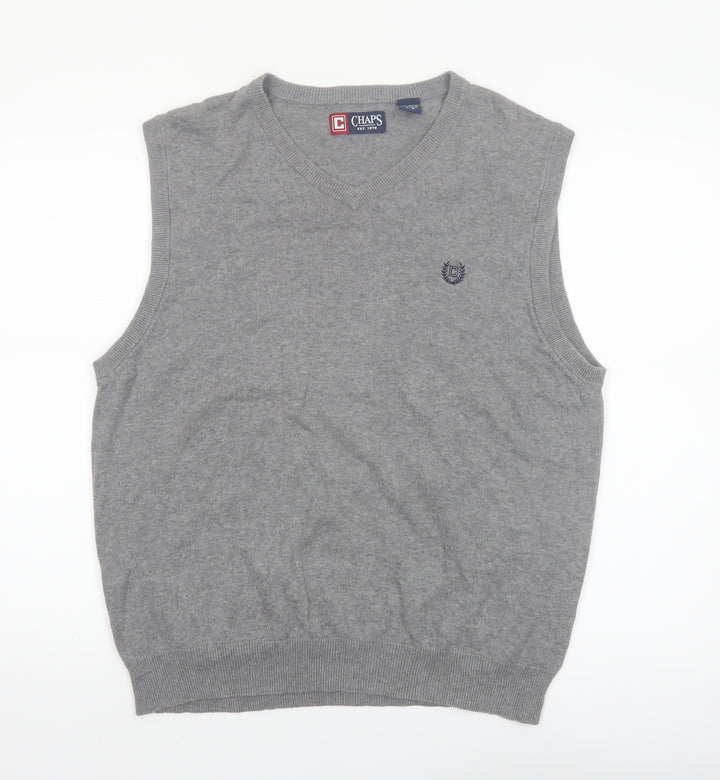 Chaps Men’s Grey Cotton V-Neck Sleeveless Vest Jumper L