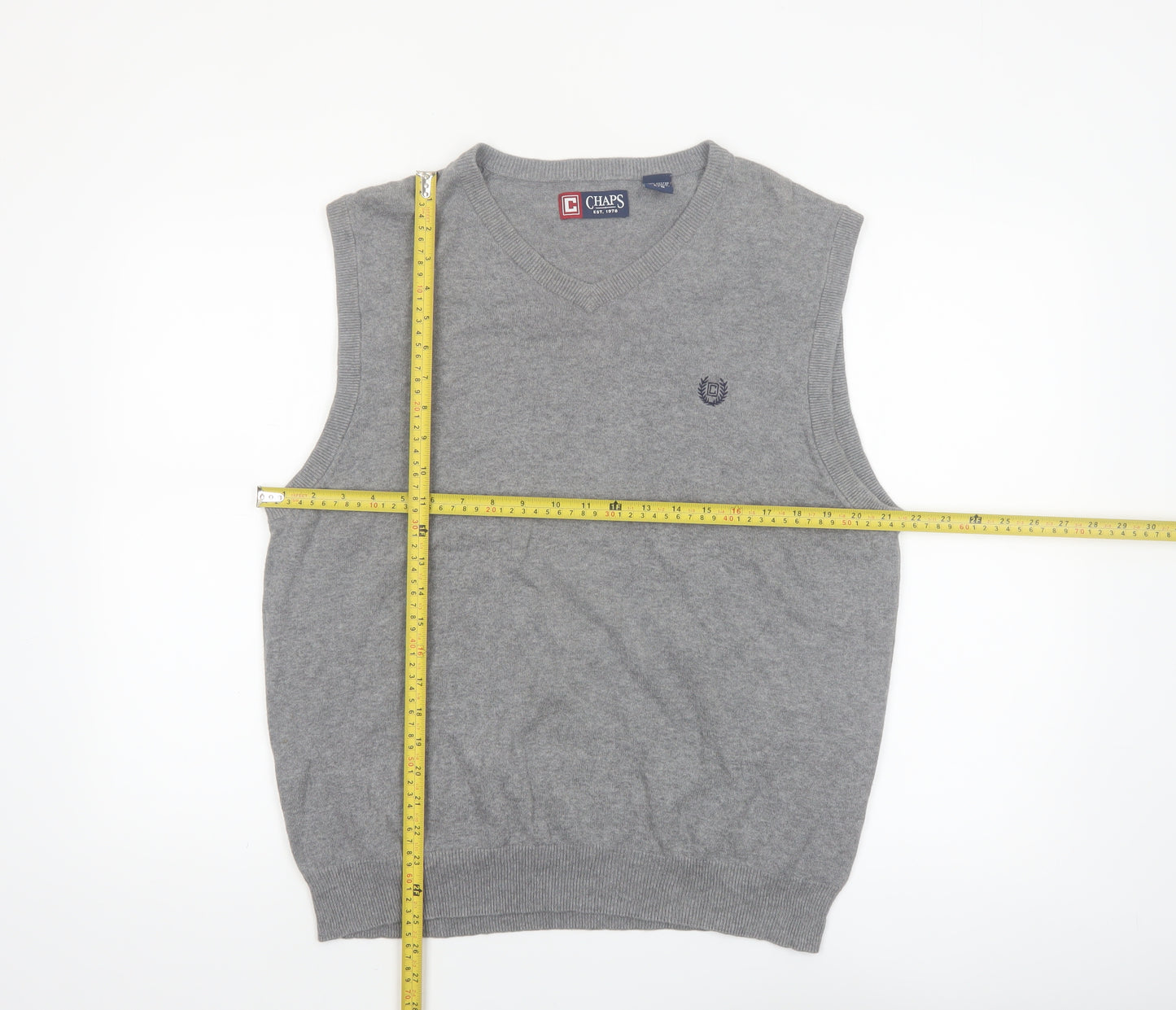 Chaps Men’s Grey Cotton V-Neck Sleeveless Vest Jumper L
