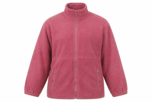 Front view of Cottonique Women’s Pink Fleece Full Zip Lightweight Jacket, size L