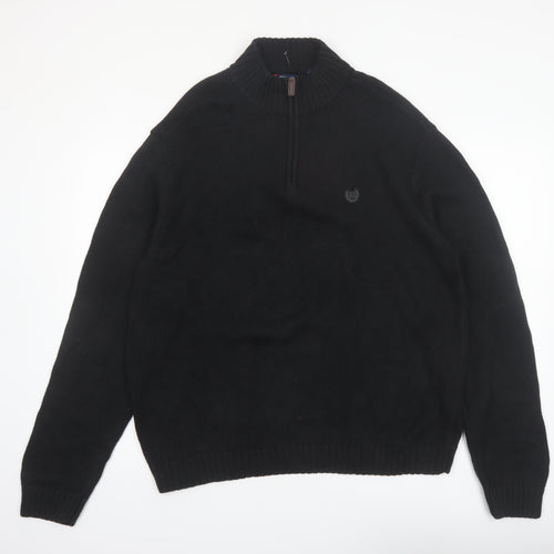 Chaps Men’s Black XL 1/4 Zip Cotton Knit Jumper High Neck